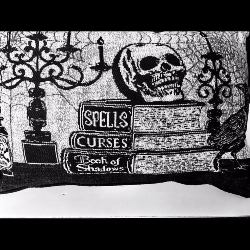 Halloween Skull Pillow Candlelabra Poison Spell Books Black